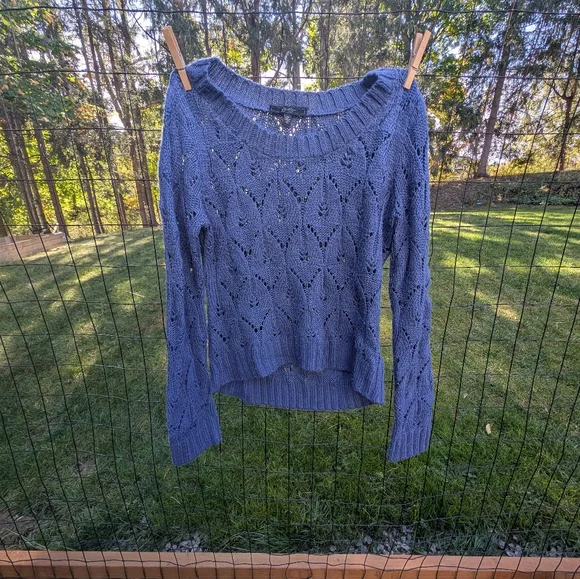 Lace Knit Blue Sweater - Picture 7 of 13